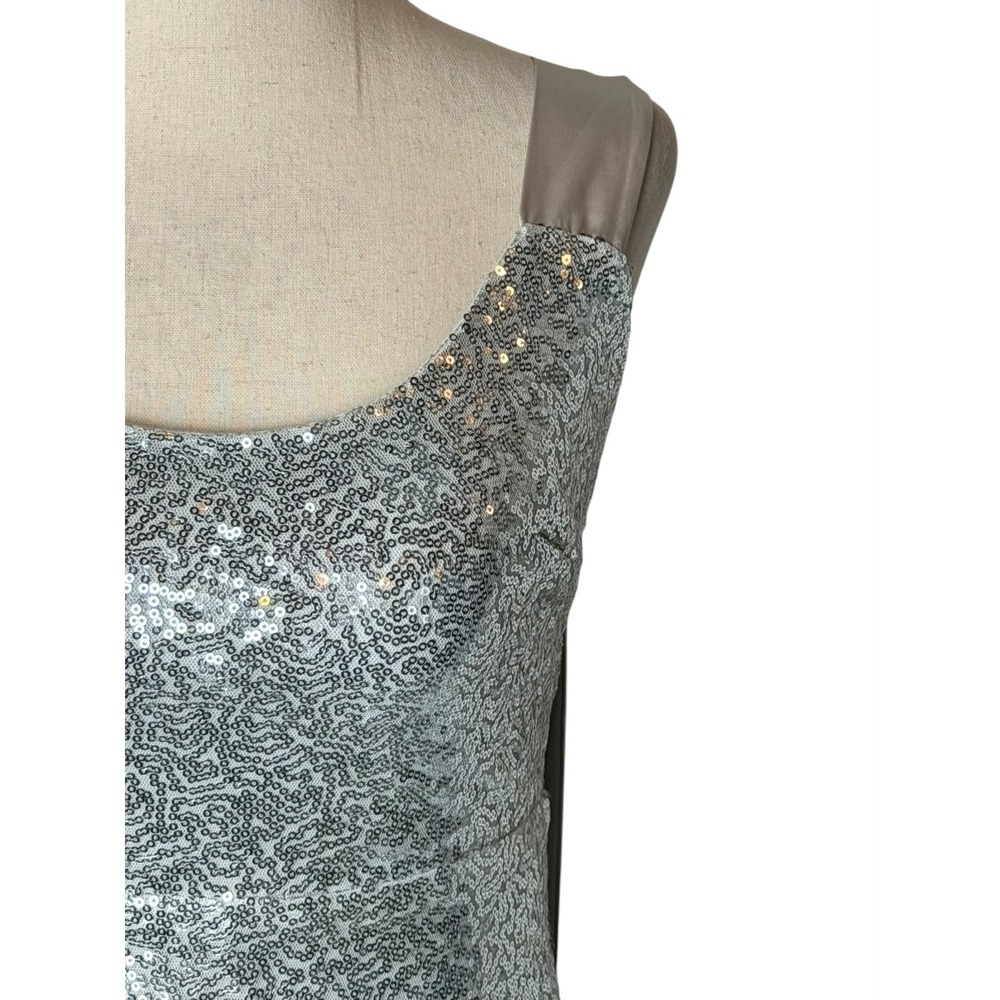 Angel Biba Sequin Maxi Dress Women Small Silver Satin Tie Gown NWT Party - Picture 6 of 13